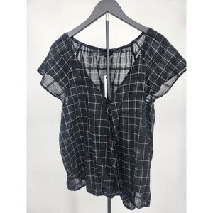 Sanctuary Windowpane Check Surplice Blouse Black White XL New